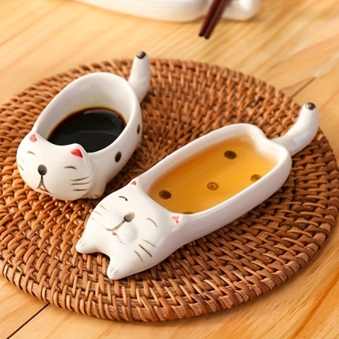 2-piece cat ceramic condiment dish set