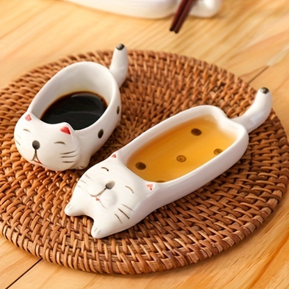 2-piece cat ceramic condiment dish set