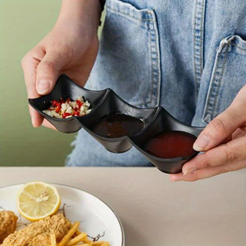Multi-functional three-compartment dipping dish - durable plastic condiment holder