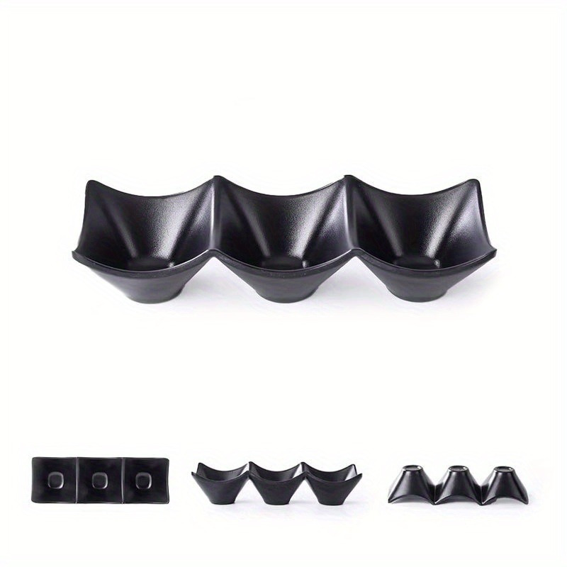 Multi-functional three-compartment dipping dish - durable plastic condiment holder