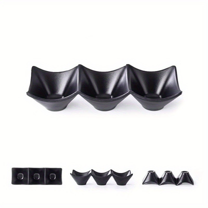 Multi-functional three-compartment dipping dish - durable plastic condiment holder
