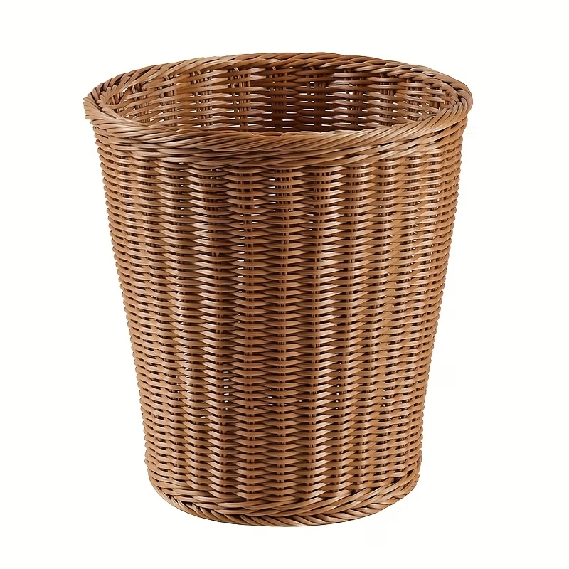 Plastic rattan trash can | Household kitchen trash can, woven open-top trash can