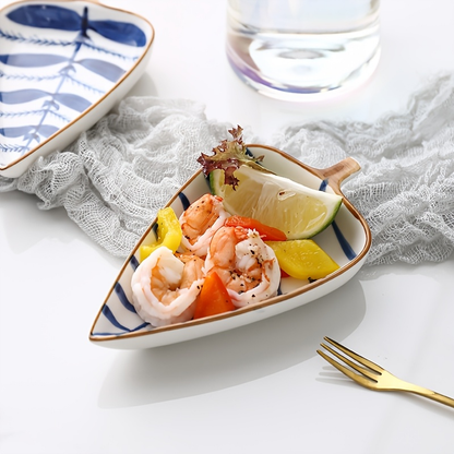 Japanese-style underglaze hand-painted leaf ceramic condiment dish
