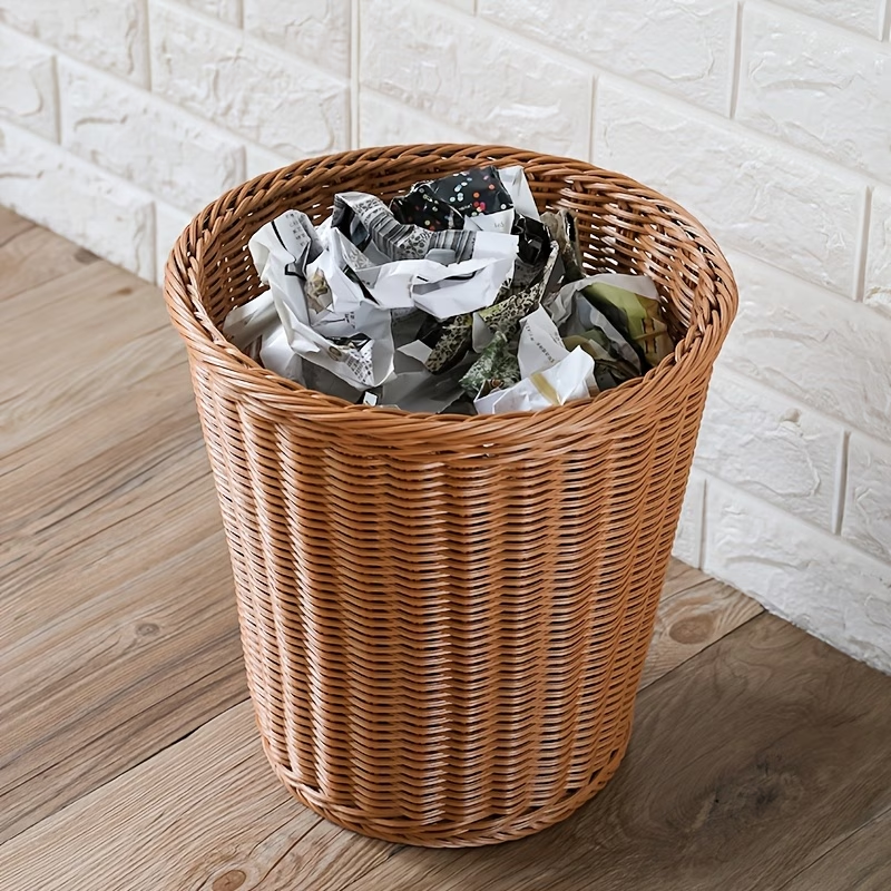 Plastic rattan trash can | Household kitchen trash can, woven open-top trash can