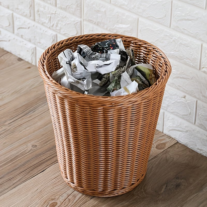 Plastic rattan trash can | Household kitchen trash can, woven open-top trash can