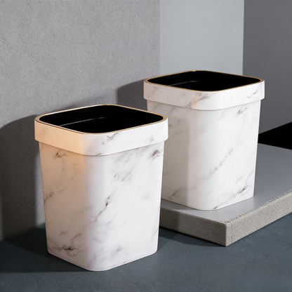 New square trash can, open design, made of durable plastic.