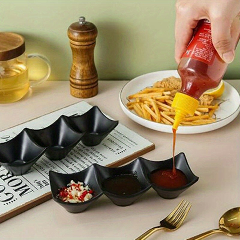 Multi-functional three-compartment dipping dish - durable plastic condiment holder