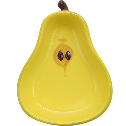A ceramic fruit-shaped dipping dish - with a bright yellow and red design.