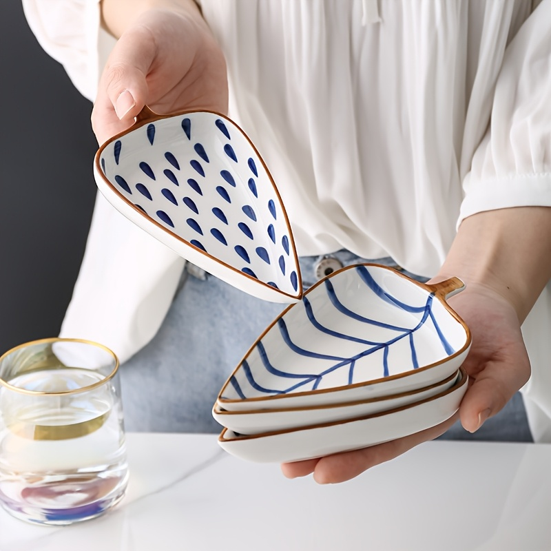 Japanese-style underglaze hand-painted leaf ceramic condiment dish