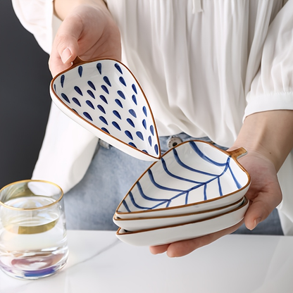Japanese-style underglaze hand-painted leaf ceramic condiment dish