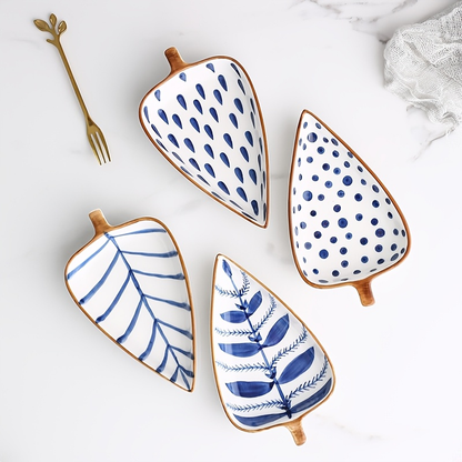 Japanese-style underglaze hand-painted leaf ceramic condiment dish