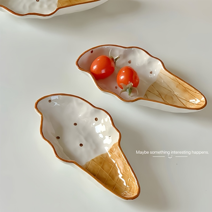 2-piece ice cream-shaped dish set, cute condiment dish