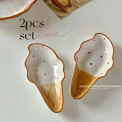 2-piece ice cream-shaped dish set, cute condiment dish
