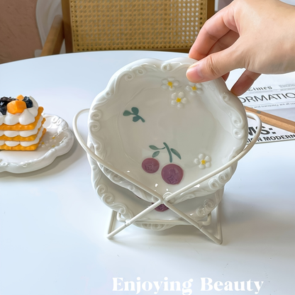 Two-piece ceramic embossed plate set