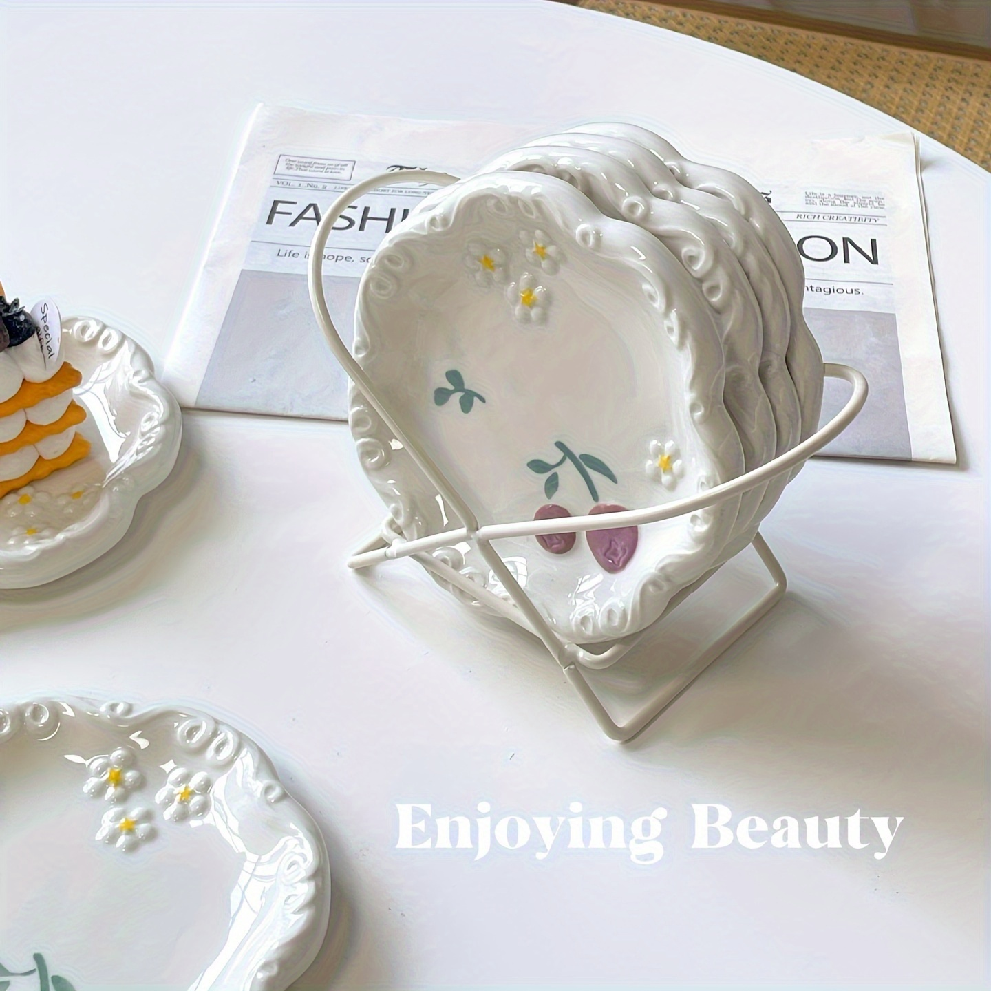 Two-piece ceramic embossed plate set