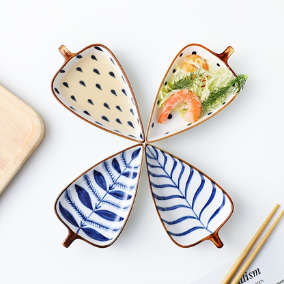 Japanese-style underglaze hand-painted leaf ceramic condiment dish