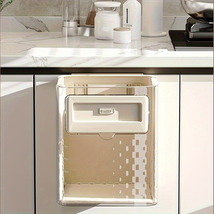 Wall-mounted modern black and white rectangular trash can with lid