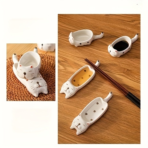 2-piece cat ceramic condiment dish set