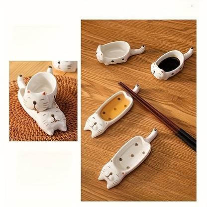 2-piece cat ceramic condiment dish set