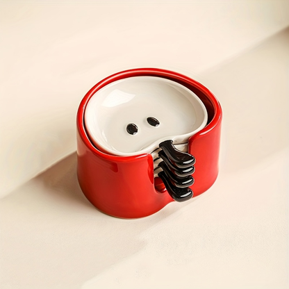 4-piece ceramic apple dish set with a favorites folder - cute round snack dishes