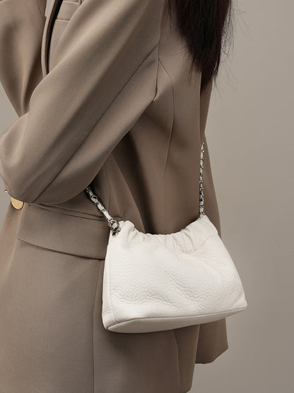 2026 real cowhide leather cloud pleated bag shoulder luxury designer lady fashion crossbody all-match chains Handbags