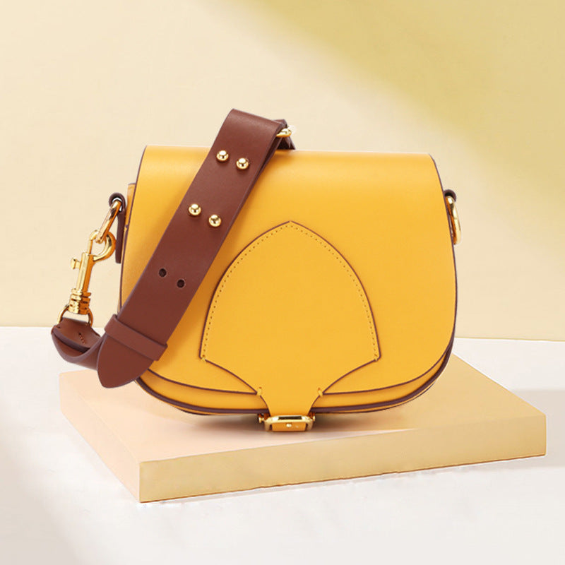 cowhide leather trendy handbags for women one shoulder saddle bags sac a main pour femm