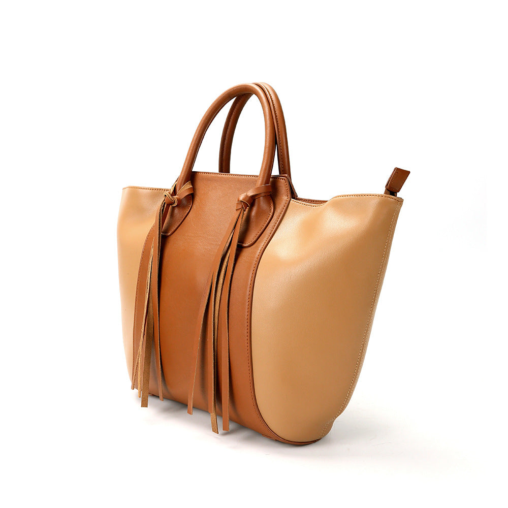 New Korean Top Grain Genuine leather Handbag  Ladies High Quality Leisure Large Tote Bag With Tassel