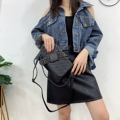 Chain women’s Bag 2026 female bag rivet black skull shoulder handbags oblique cross shoulder bag