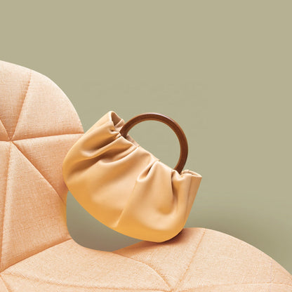 Designer Luxury Soft PU Cloud Shape Wooden Top Handle Handbag Single Chain One Shoulder Bag