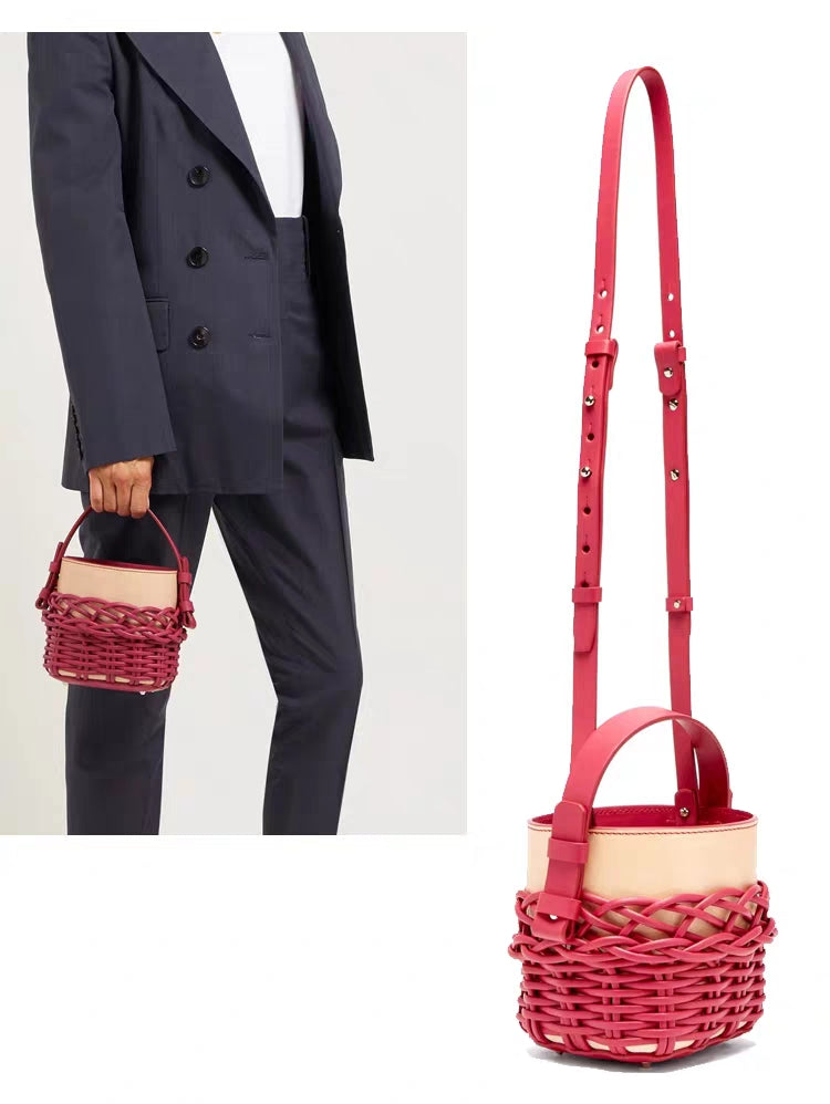 Weaving design Pu+ Canvas Vegetable Bucket Bag Luxury Designer Handbags