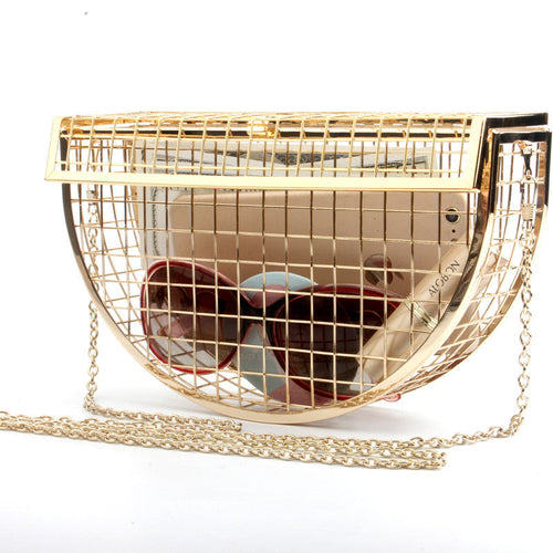 2026 Hollow Out Women Shoulder Bag Luxury Crossbody Evening Bag Metal Cage Half Moon Wedding Party Handbag Clutch