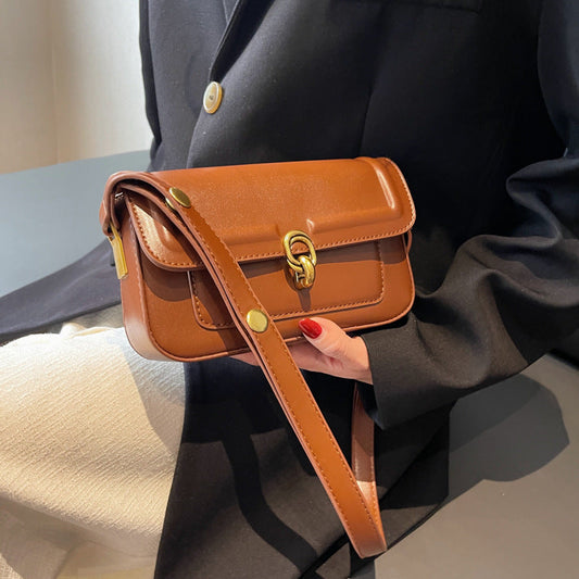 Vintage Bag 2026 New Women’s Bag Messenger Bag Trend Fashion Single Shoulder Underarm Simple Cover PU Vintage Handbags Polyester