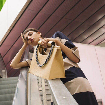 European and American style braided rope shoulder bag women’s large-capacity tote bag metal handle handbags
