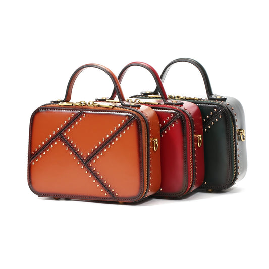 Rivet Crossbody Zipper Clutch Crossbody Bags Leather Shoulder Geunine Leather