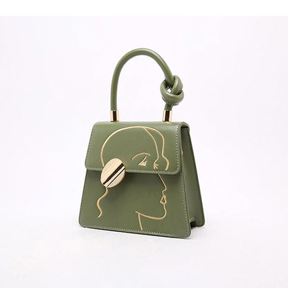 Fashion Knot Top-handle Character Printed Solid Color PU Leather Women Crossbody Handbag 2026