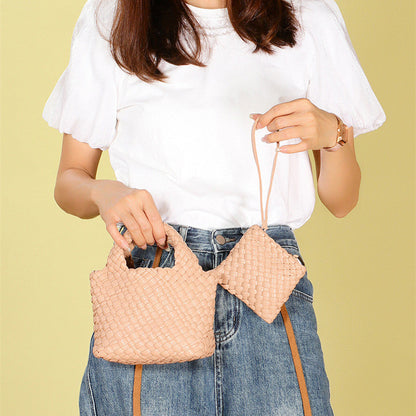 Small mini bucket bag exquisite cute high-end one-shoulder crossbody bag for women basket woven ladies hand bag