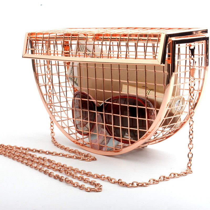 2026 Hollow Out Women Shoulder Bag Luxury Crossbody Evening Bag Metal Cage Half Moon Wedding Party Handbag Clutch