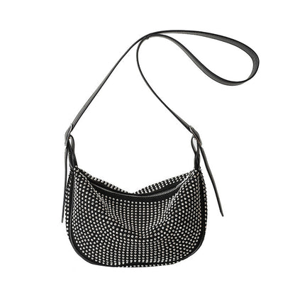 French Style Rhinestones Dumpling Bag Ladies Large Capacity Hobo Bag Fashionable One-shoulder Messenger Bag for Women