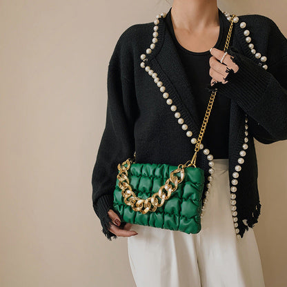 The 2026 new fashionable personality simple bag wrinkled shouldered woman bag stylish texture oblique cross-checkered bag