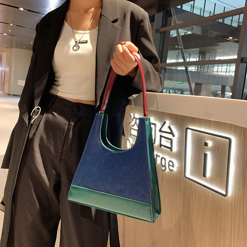 Triangle Small Tote Bags Ins Hot Hit Color Shoulder Underarm Bags Quality PU Leather Women Armpit Purses
