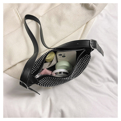 French Style Rhinestones Dumpling Bag Ladies Large Capacity Hobo Bag Fashionable One-shoulder Messenger Bag for Women