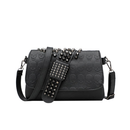 Chain women’s Bag 2026 female bag rivet black skull shoulder handbags oblique cross shoulder bag