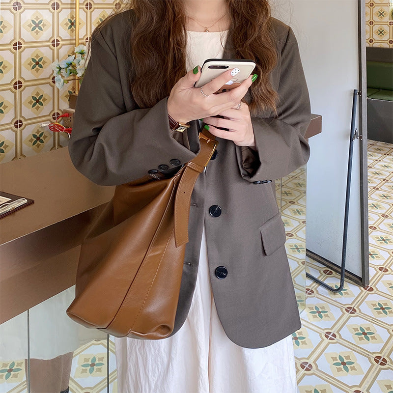 Daily bag soft leather simple shoulder bag new women’s high-capacity messenger bag