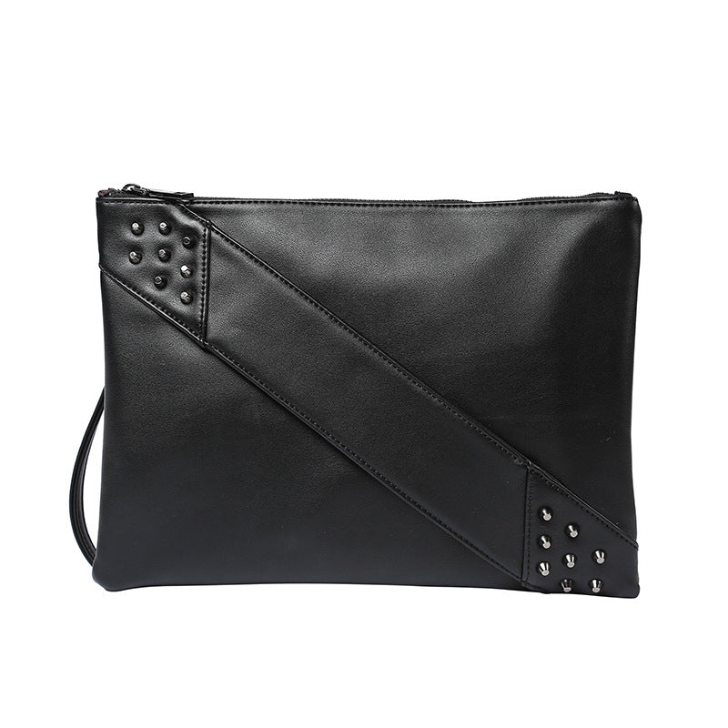 Trend outdoor PU leather black handbags motorcycle rivet punk money clutch purse