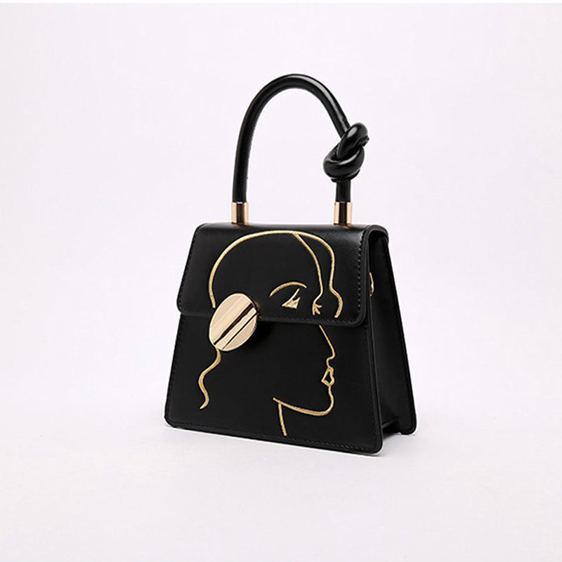 Fashion Knot Top-handle Character Printed Solid Color PU Leather Women Crossbody Handbag 2026