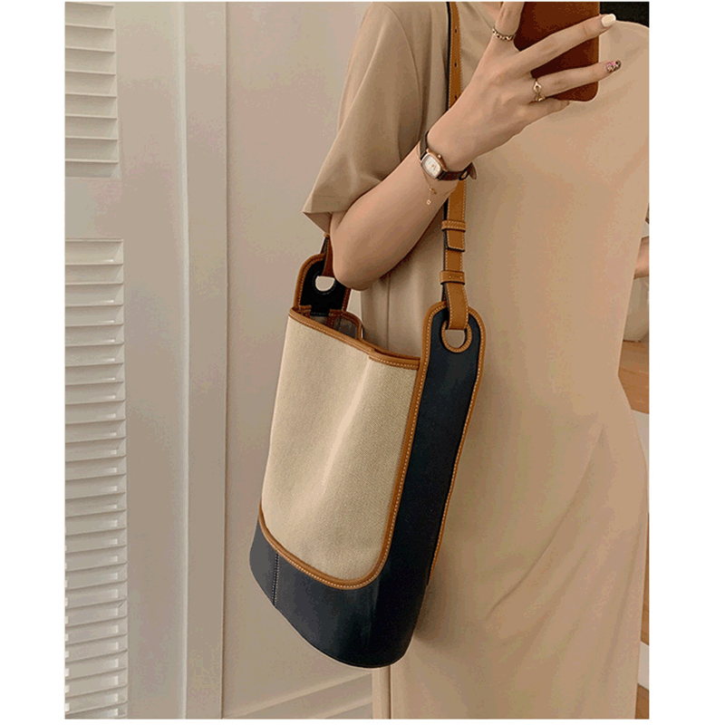 Canvas bag color blocking shoulder bag art handbag large capacity casual women’s crossbody bag
