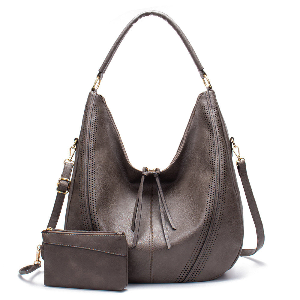 2026 new pure color tassel 2 pieces bag high-capacity shoulder hobo bag fashion shopping bag