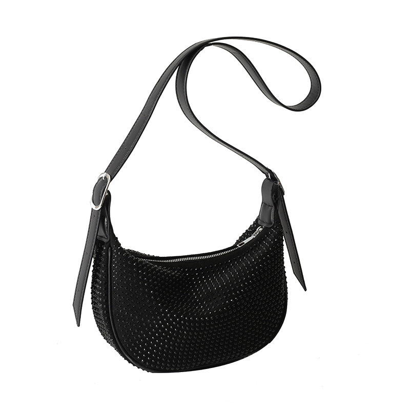 French Style Rhinestones Dumpling Bag Ladies Large Capacity Hobo Bag Fashionable One-shoulder Messenger Bag for Women