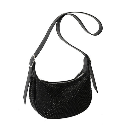 French Style Rhinestones Dumpling Bag Ladies Large Capacity Hobo Bag Fashionable One-shoulder Messenger Bag for Women