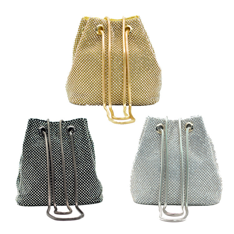 Luxury Banquet Bag With Diamonds Women Rhinestone Bucket Clutch Bag Golden Evening Purse sac a bandouliere